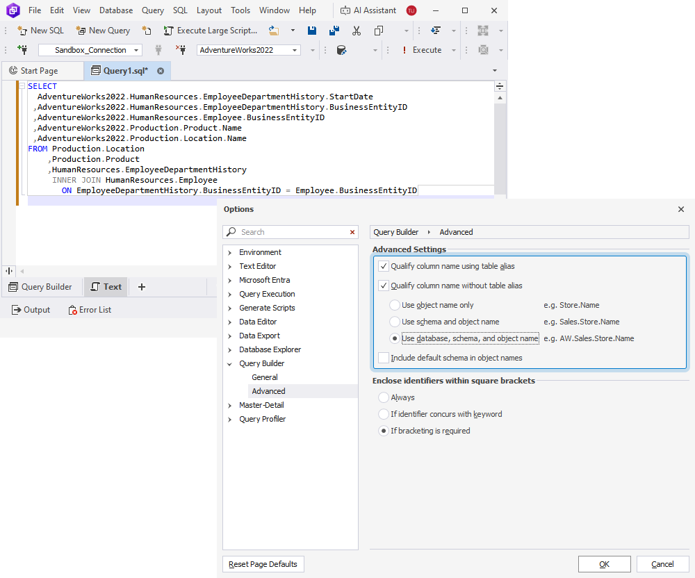 Updated qualification options in Query Builder