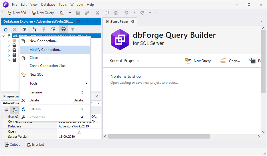 Modify Database Connection