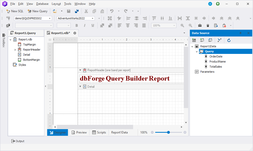 Report bound to data