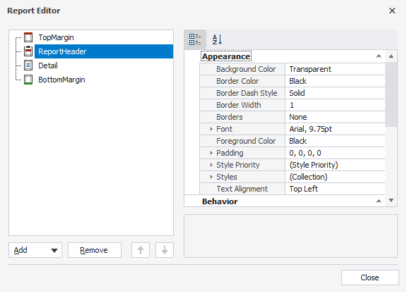 Use the Report Editor dialog to manage report settings