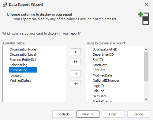 Select columns for the report