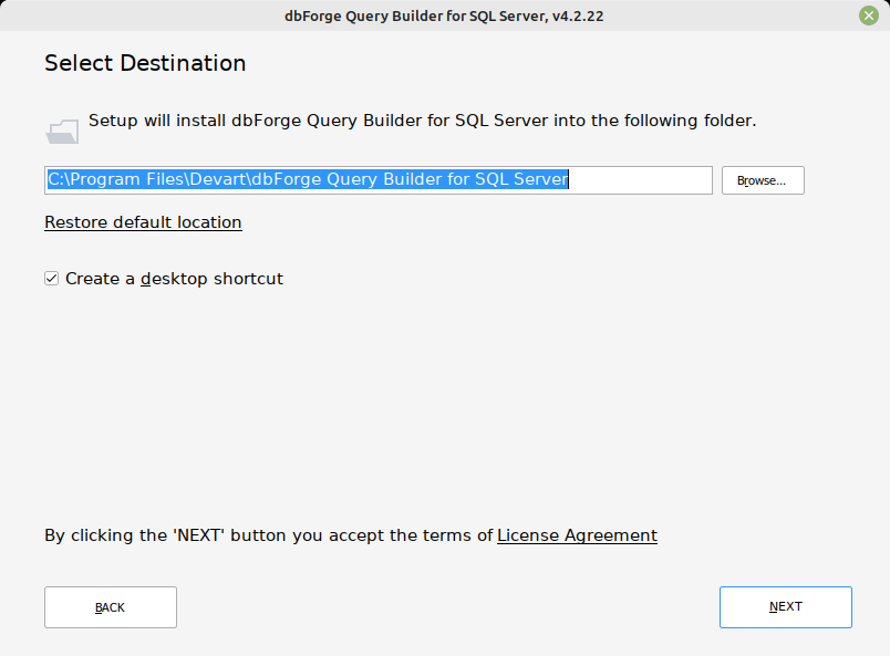Select Destination page