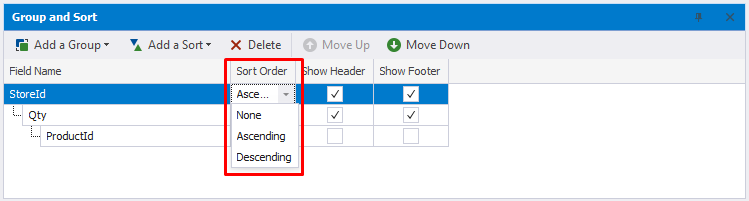 Set up sorting order for the group