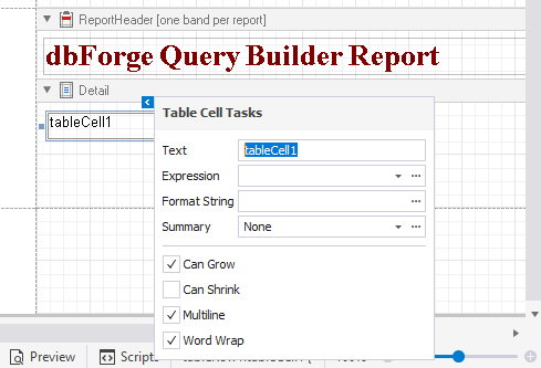 Table report control