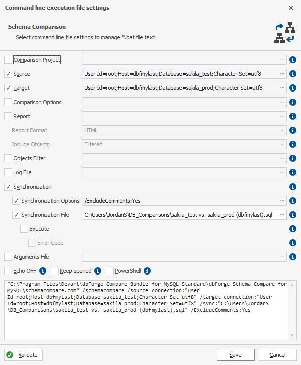 Command line settings