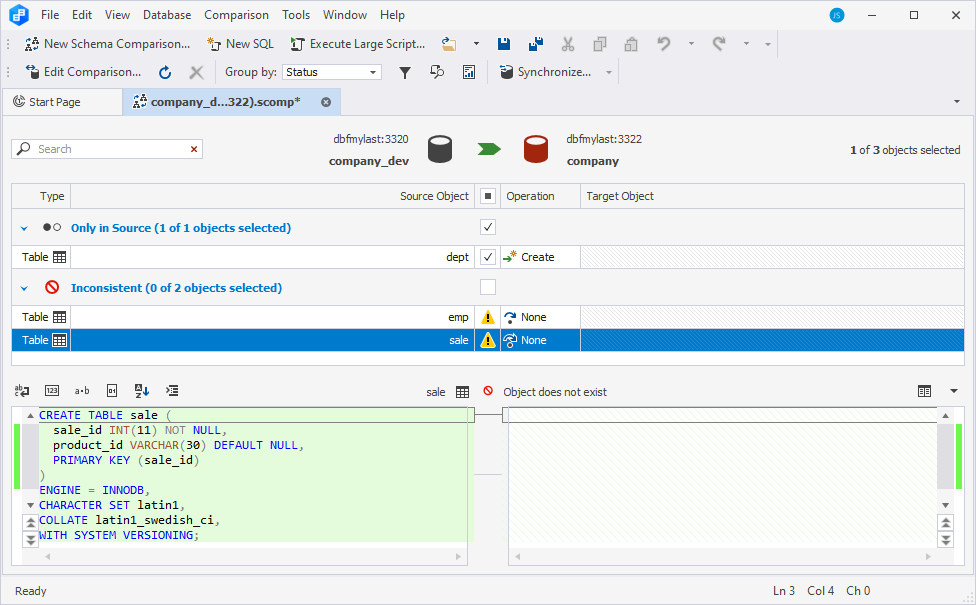 Compare databases on different MySQL server versions