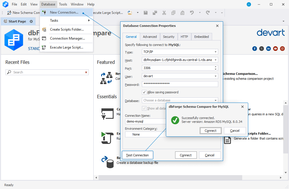 Connect to an Amazon RDS MySQL database