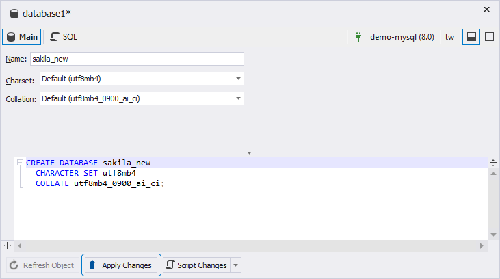 Enter the database details