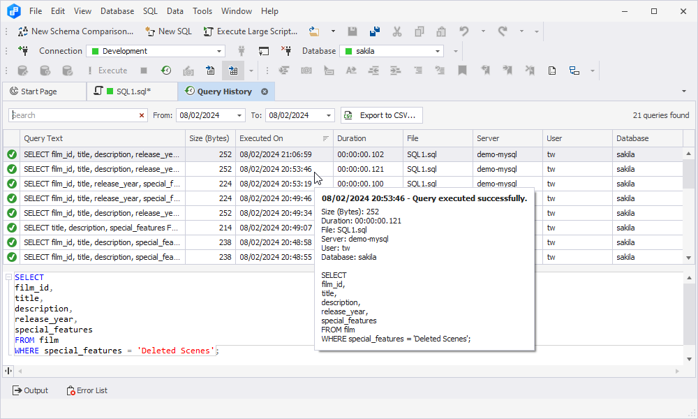 SQL Query History