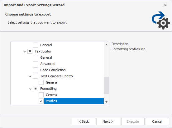 Import and Export Settings Wizard - Profiles