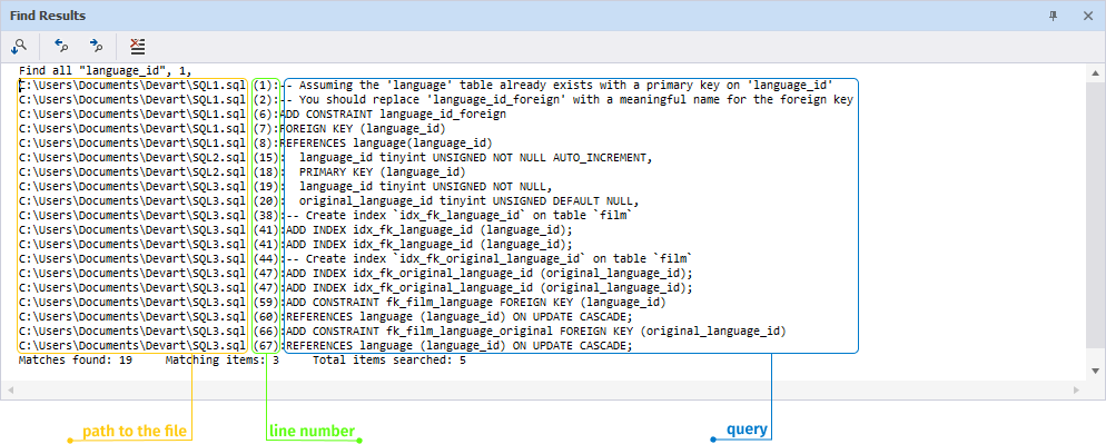 Find Results Window