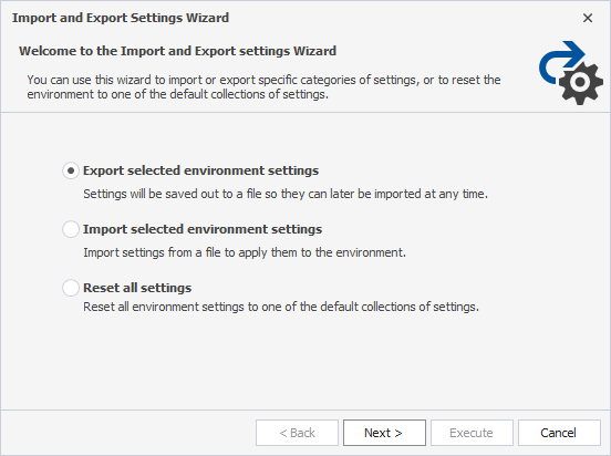 Import and Export Settings Wizard