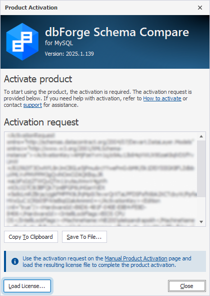 The Product Activation dialog and the Load License button