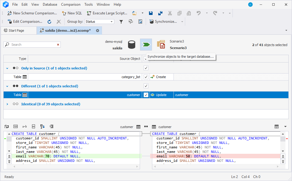 Synchronize object to the target database