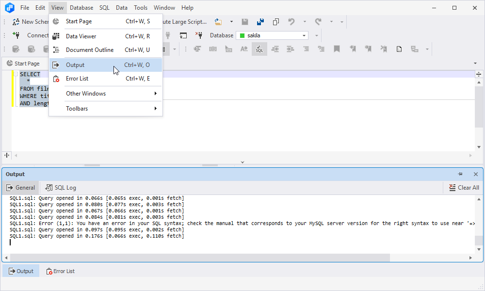 Output window