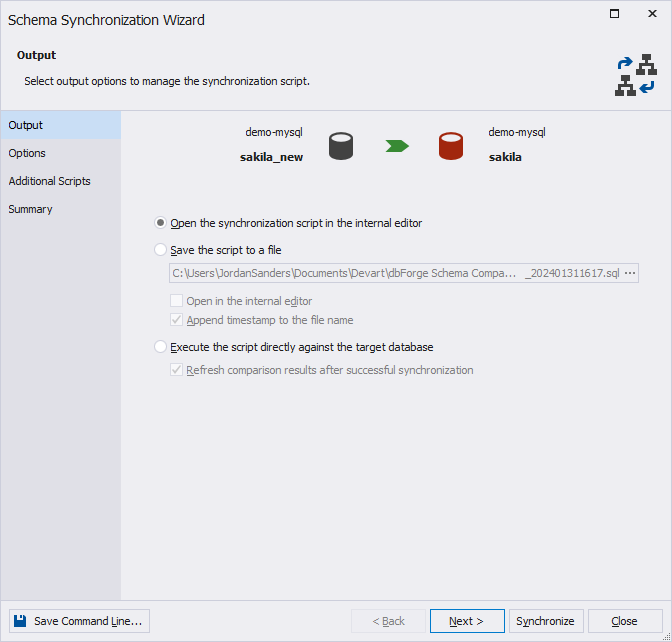 Schema Synchronization Wizard