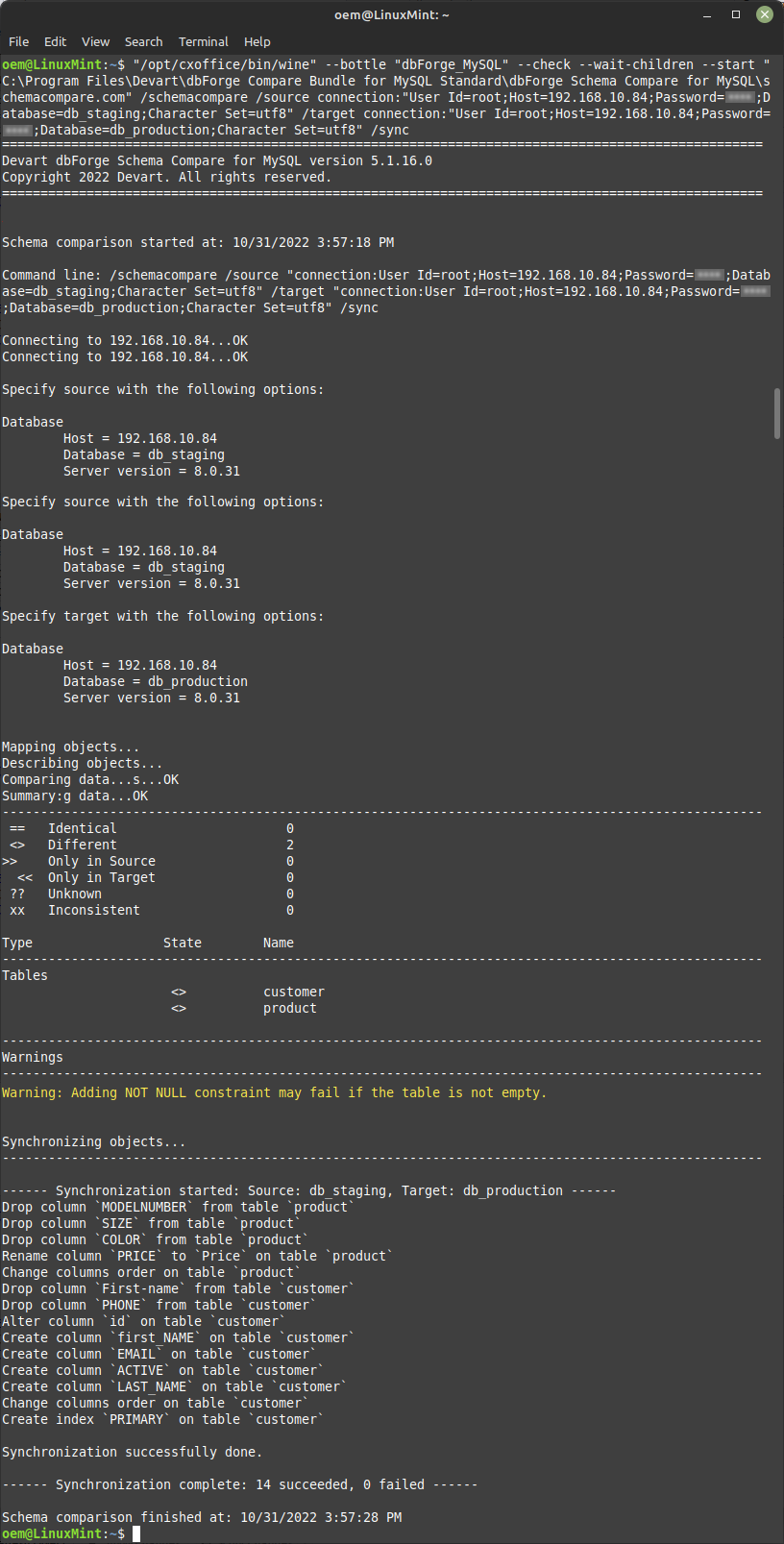 Schema compare from CLI
