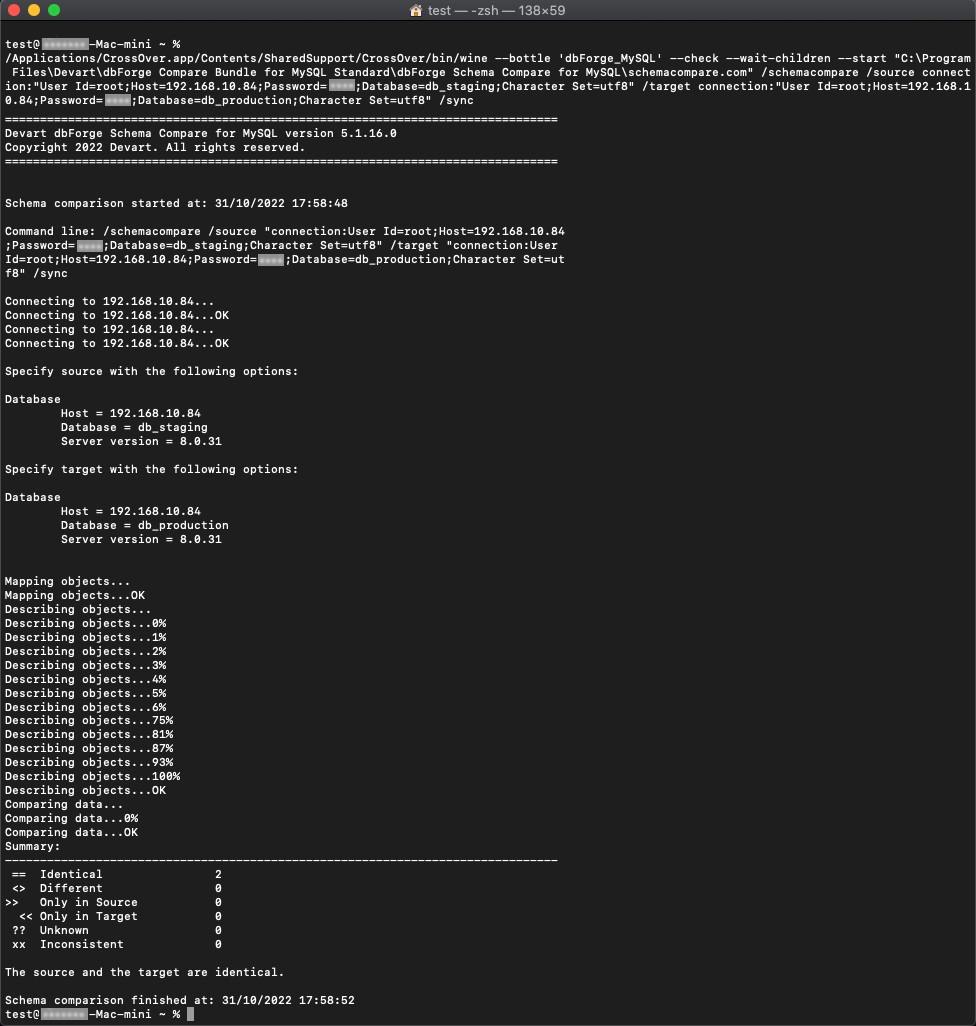 Schema compare from CLI
