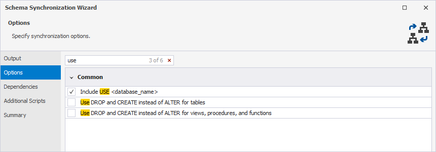 Search options