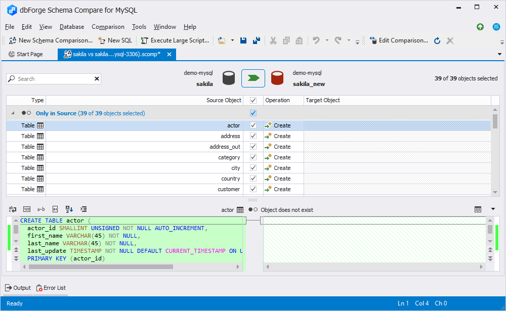 Select the existing schema
