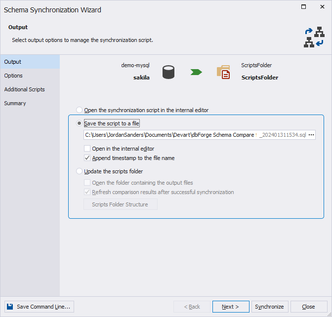 Select output options