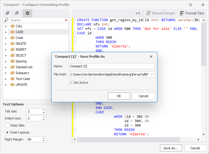 Modify aL formatting profile