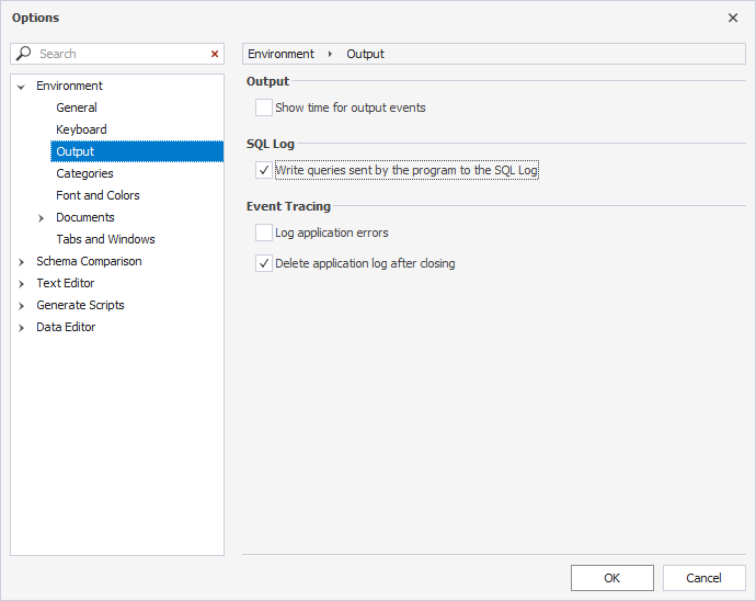 Options Environment Output