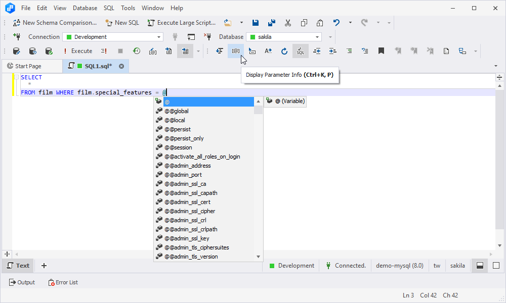 Parameter info tooltip