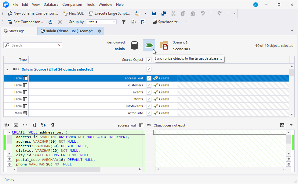 Synchronize object to the target database