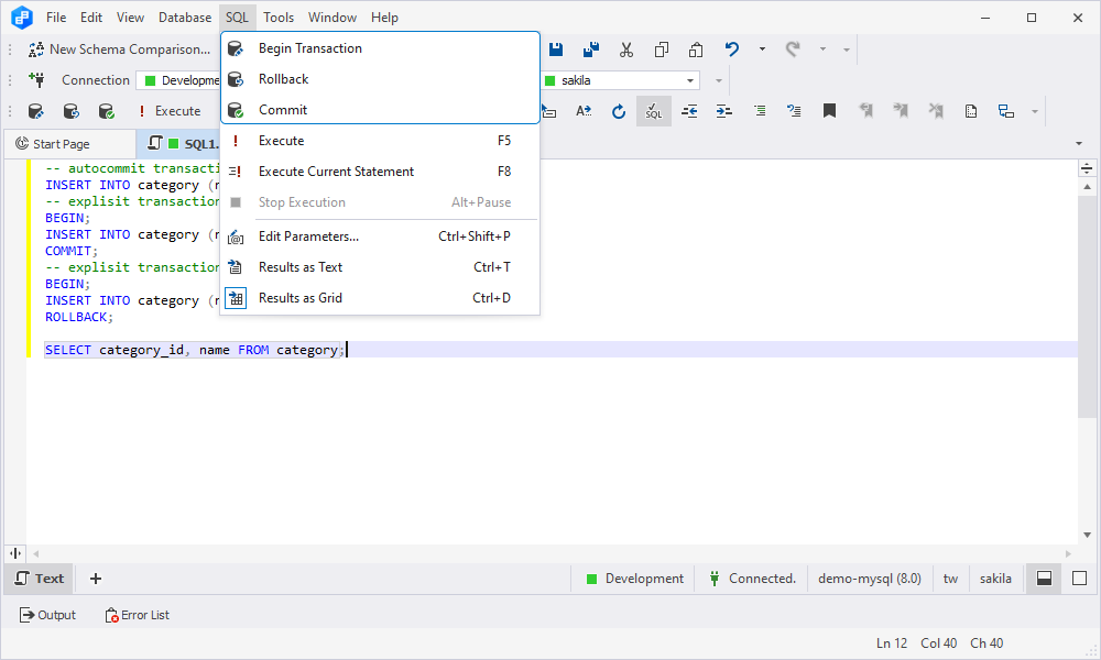 BEGIN TRANSACTION commands
