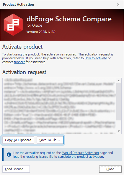 The Product Activation dialog with the activation request text