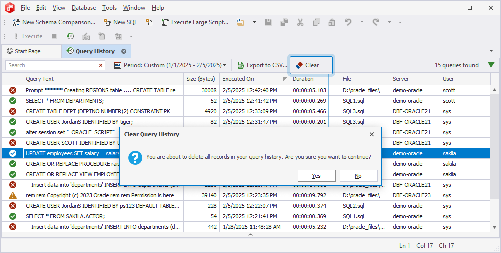 Clear Query History