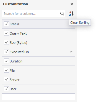 Customization window - sort by column