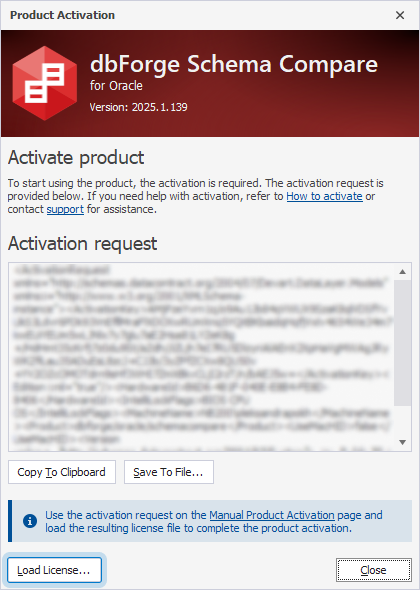 The Product Activation dialog and the Load License button