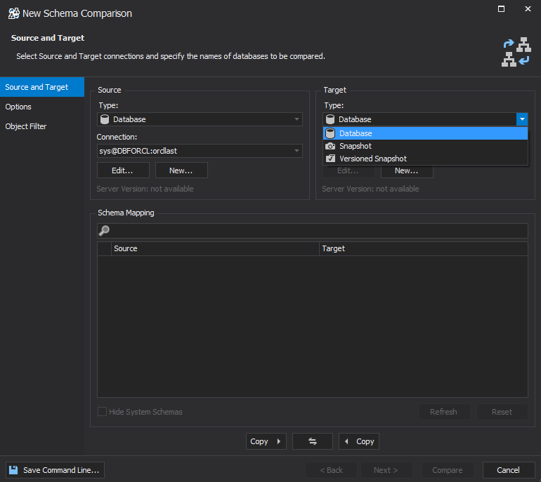 New Schema Comparison wizard