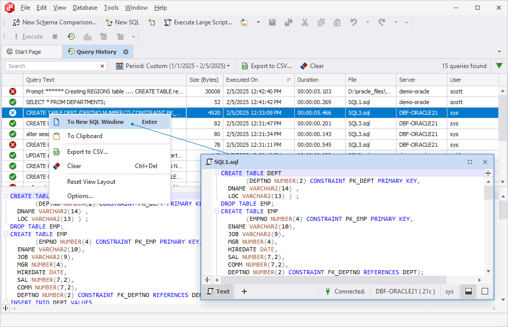 To New SQL Window