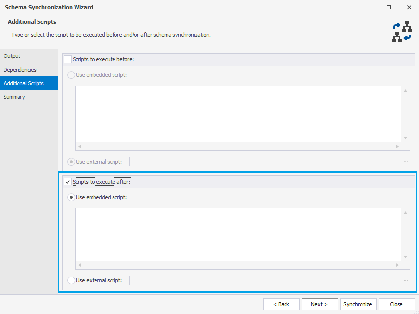 Insert scripts to be used after schema synchronization