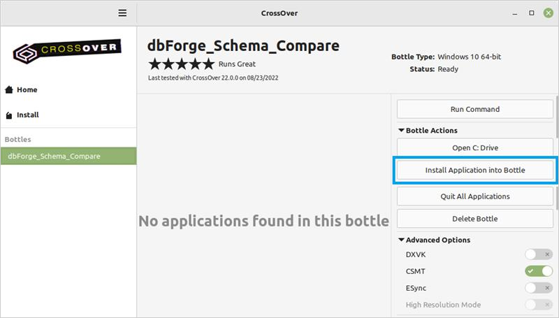 Install Application into Bottle