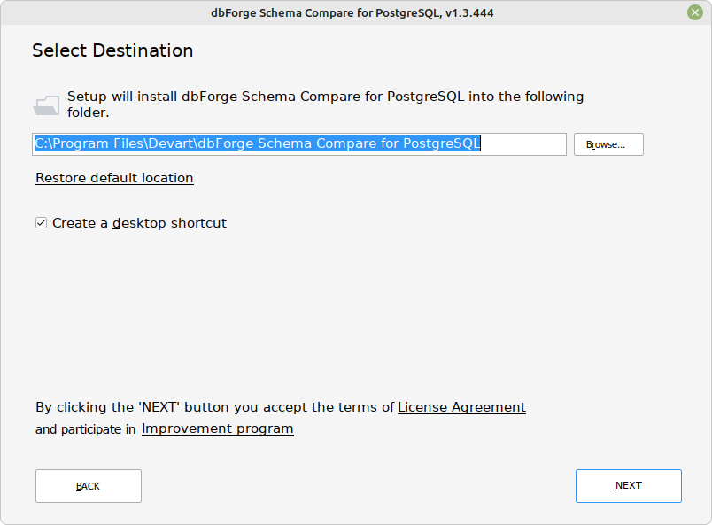 Select Destination page