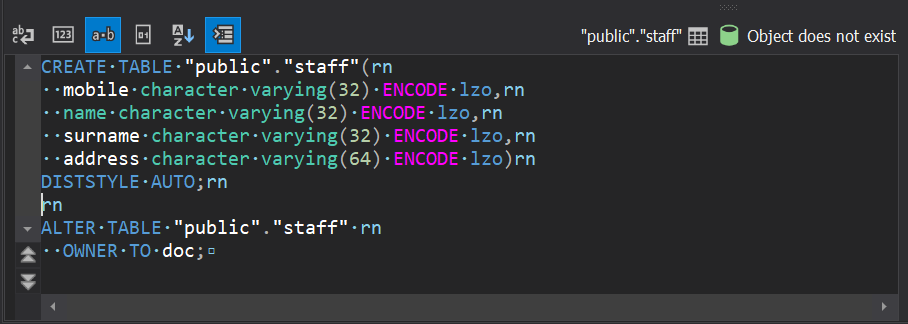 Postgres Schema Compare - White spaces display