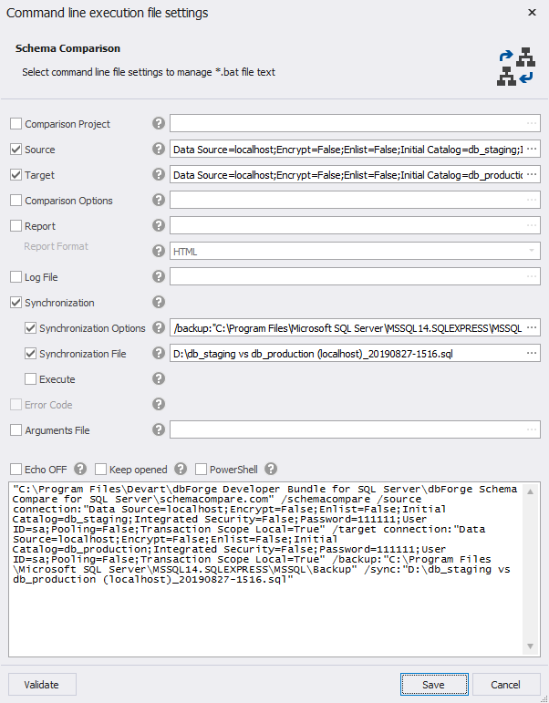 Command line settings