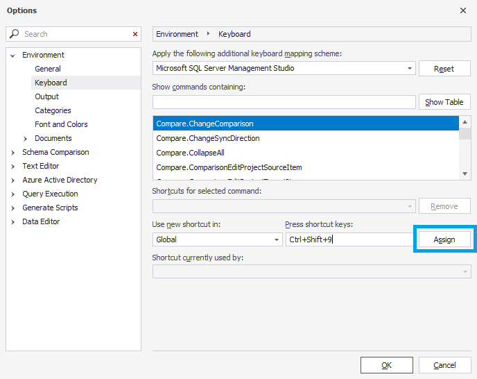 Assign a new shortcut to the command