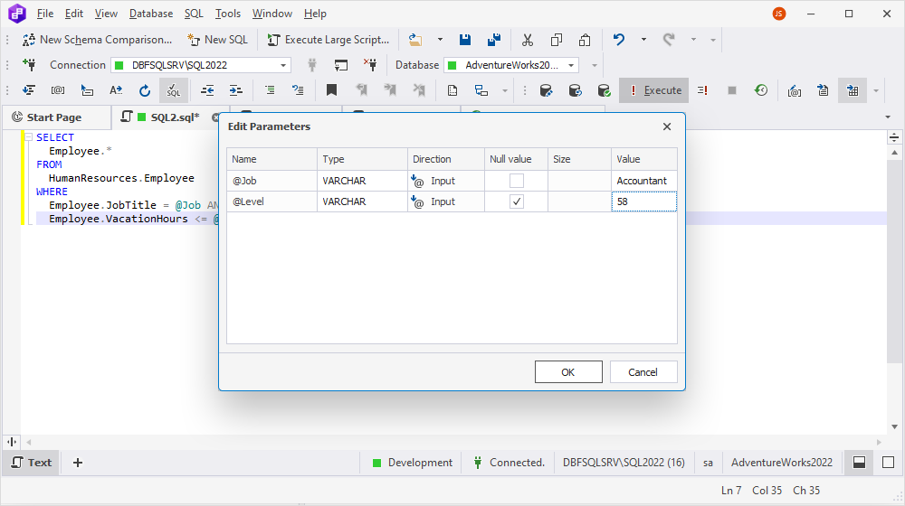 Edit parameters