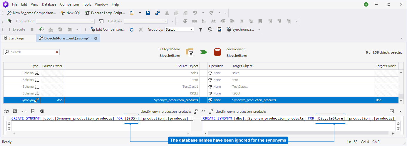 Excluded synonyms from schema comparison