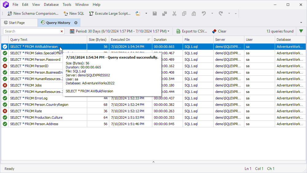SQL Query History