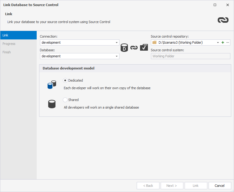 Link Database to Source Control Window