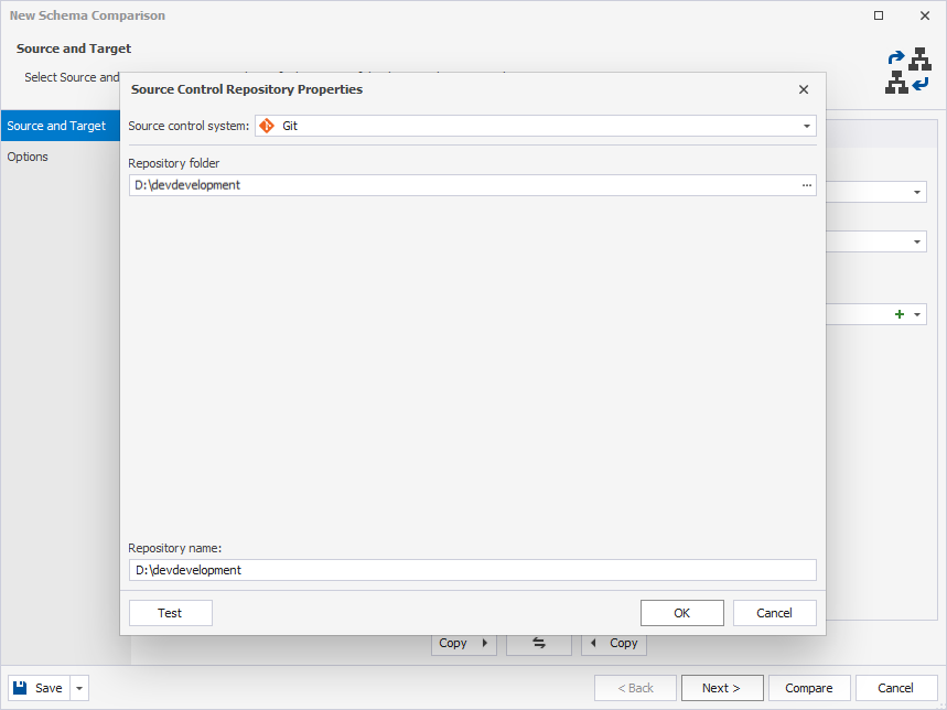 Schema Comparison Wizard - Link a database to a new repo