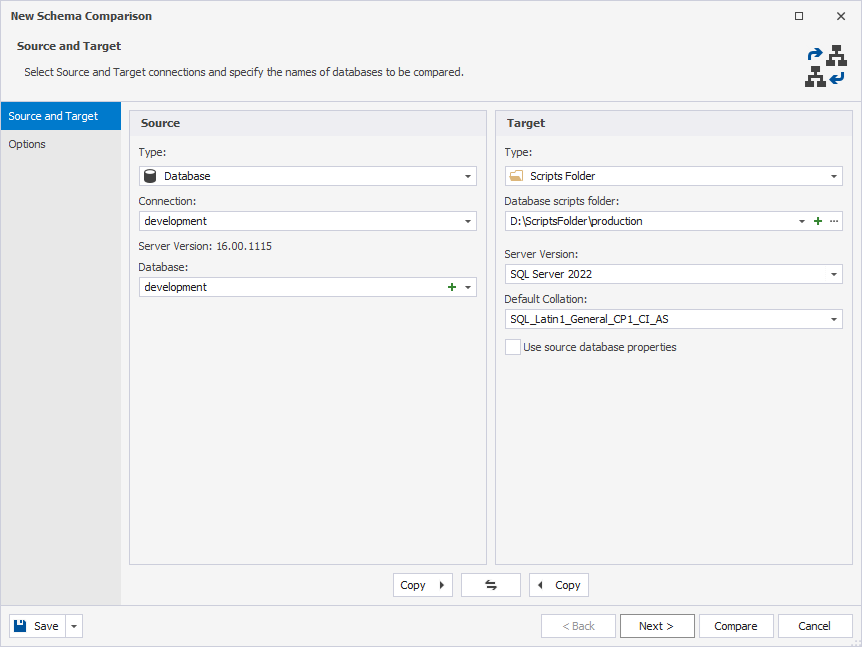 Selecting Source and Target for Comparison