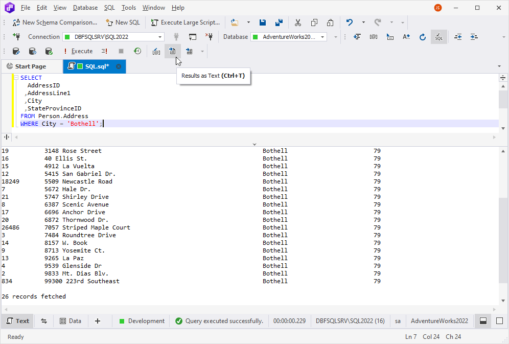 Results as Text