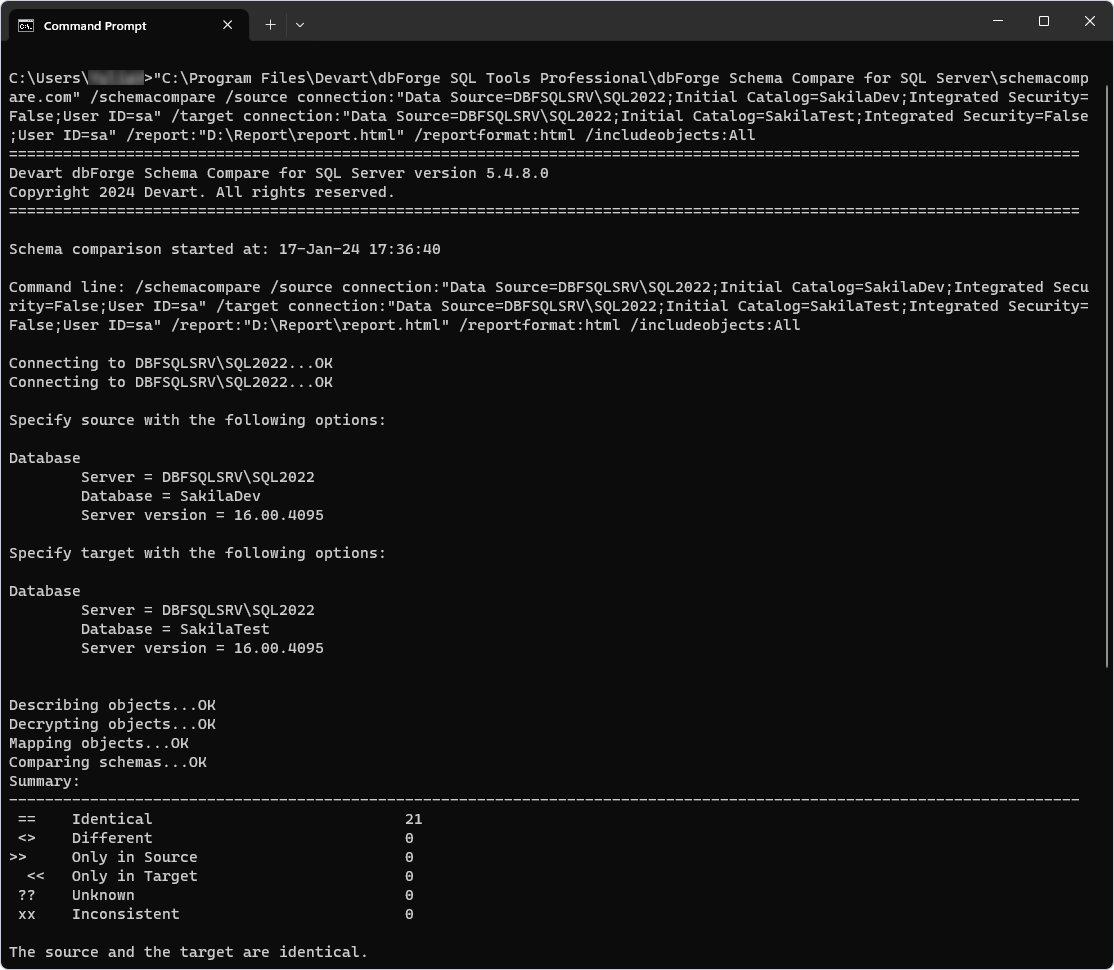 Compare two databases from the command line